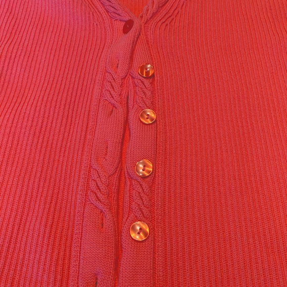 Talbots Woman's Long button cardigan. Coral/Salmon in color. Size L - Picture 2 of 7